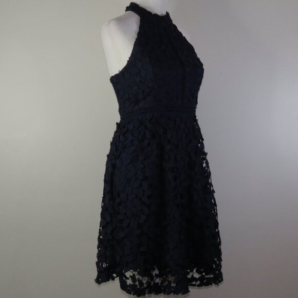 Bardot Women's Navy-Blue Halter Formal Dress & Leaf Lace Overlay Size 16 (C1595) - Picture 3 of 7